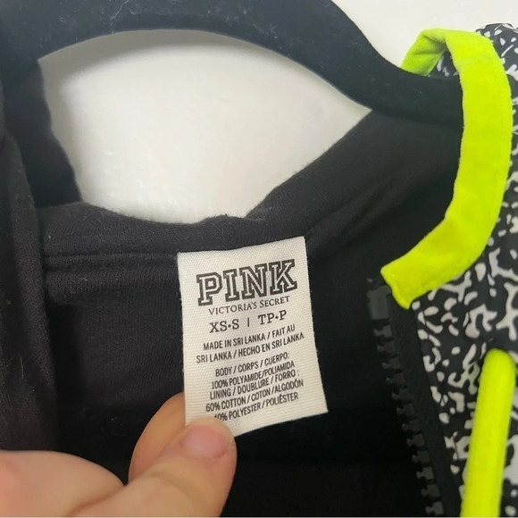 Victorias Secret PINK Anorak Zip Hoodie Black Composition Print/ Neon Lemon - Picture 2 of 6